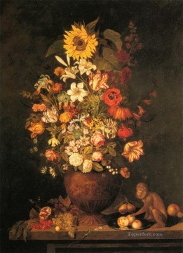 フラワーズ Painting - 猿の開花のある花の静物画
